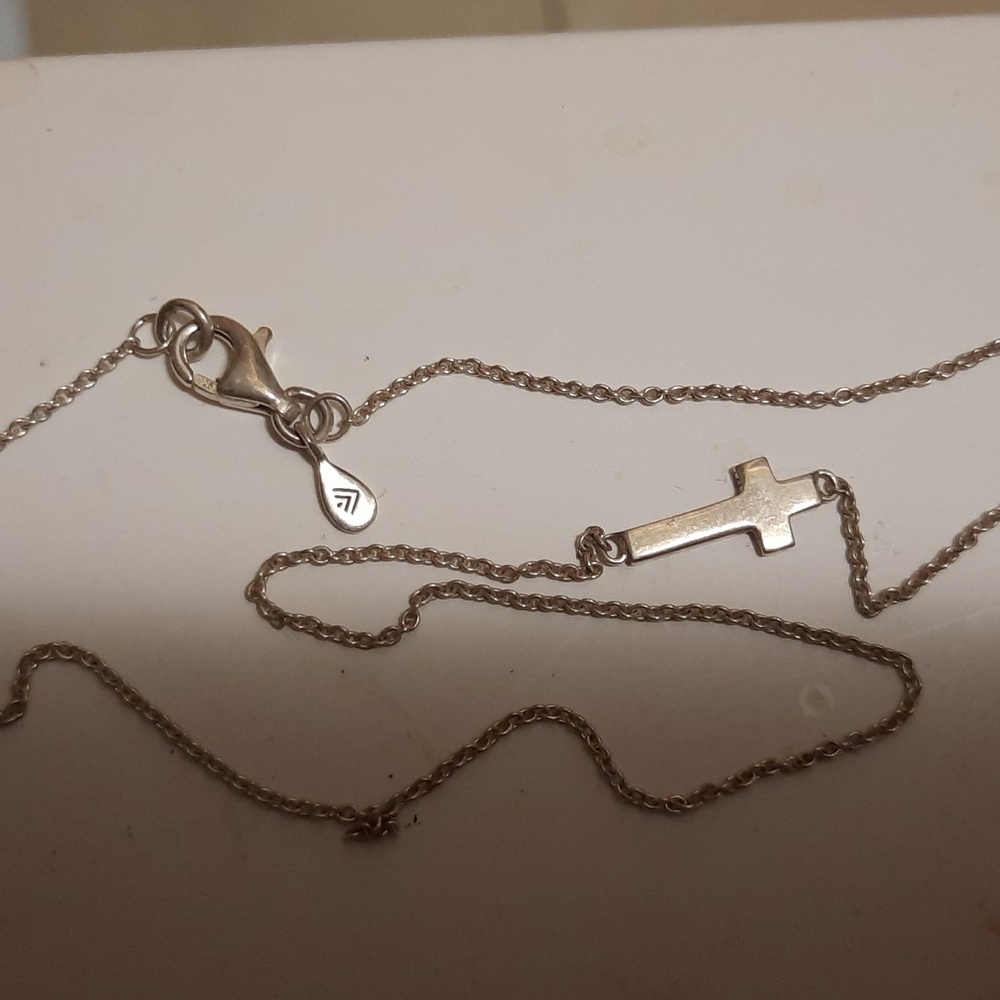 Authentic Genuine solid sterling silver 15" Cross ✝️ choker necklace